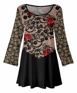 Lily | Black & Pink Filigree Three-Quarter Sleeve Tunic - Women