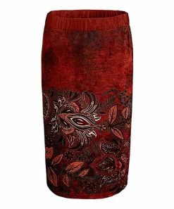 Lily | Red & Black Abstract Botanical Velvet Midi Skirt - Women