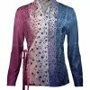 Lily | Pink & Blue Gradient Floral Velvet Wrap Top - Women