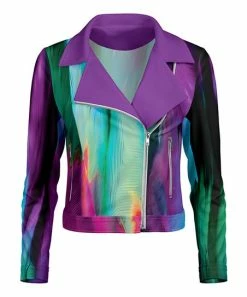 Lily | Purple & Turquoise Abstract Moto Jacket - Plus