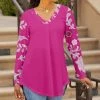 Lily | Pink & Lavender Floral Long-Sleeve Curved-Hem V-Neck Tunic - Women