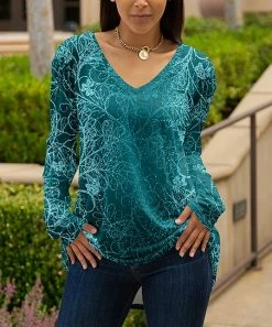 Lily | Teal & Aqua Abstract V-Neck Tunic - Women