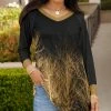 Lily | Black & Brown Abstract Trees Long-Sleeve V-Neck Tunic - Plus