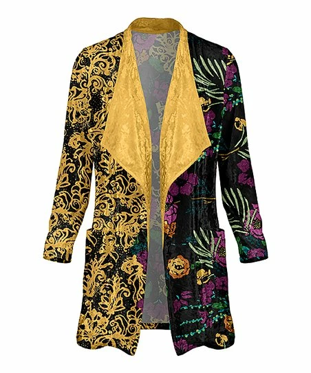 Lily | Gold & Black Velvet Open Pocket Cardigan - Women 1 Lily | Gold & Black Velvet Open Pocket Cardigan - Women