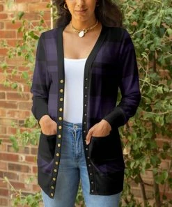 Lily | Black & Purple Plaid Cardigan - Women & Plus