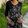 Lily | Black & Gray Floral V-Neck Tunic - Plus