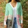 Lily | Green & White Dot & Patchwork Snap-Button Cardigan - Women & Plus
