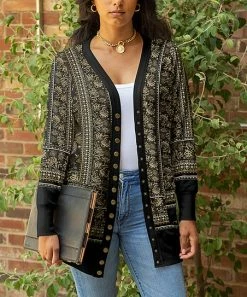Lily | Black & Brown Geometric Cardigan - Women & Plus