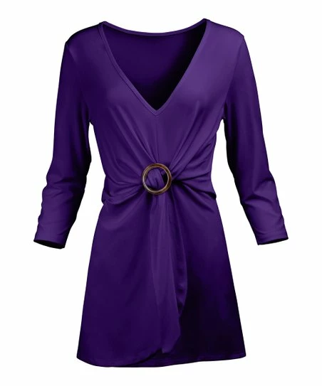 Lily | Purple Ring-Waist V-Neck Tunic - Women 1 Lily | Purple Ring-Waist V-Neck Tunic - Women