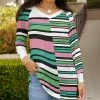 Lily | Pink & Teal Stripe Long-Sleeve V-Neck Tunic - Plus