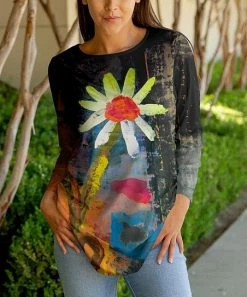 Lily | Rust & Navy Floral Watercolor Long-Sleeve Tunic - Women & Plus