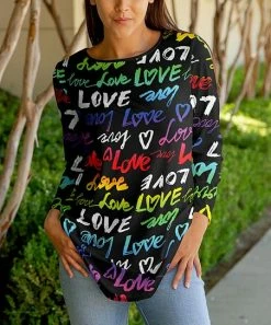 Lily | Black & Red Multicolor 'Love' Long-Sleeve Tunic - Women & Plus