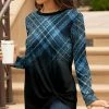 Lily | Black & Blue Plaid Ombré Twist-Hem Long-Sleeve Tunic - Women