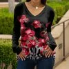 Lily | Black & Red Floral Long-Sleeve V-Neck Tunic - Women