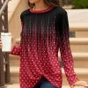 Lily | Black & Red Polka Dot Ombré Twist-Hem Long-Sleeve Tunic - Women