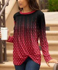 Lily | Black & Red Polka Dot Ombré Twist-Hem Long-Sleeve Tunic - Women