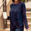 Lily | Navy & Purple Leaf Long-Sleeve Knot-Hem Tunic - Women