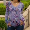 Lily | Purple & Gold Floral V-Neck Long-Sleeve Tunic - Plus