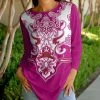Lily | Pink & White Geometric Long-Sleeve Tunic - Women