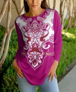 Lily | Pink & White Geometric Long-Sleeve Tunic - Women