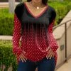 Lily | Red & Black Polka Dot Ombré Long-Sleeve V-Neck Tunic - Women