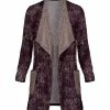 Lily | Mauve & Taupe Floral Pocket Velvet Drape-Front Cardigan - Plus