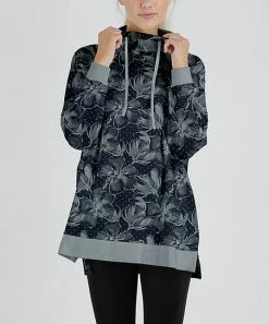 Lily | Navy & Gray Floral Dotted Cowl Neck Sweater - Plus