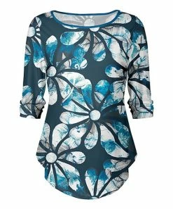 Lily | Navy & White Floral Three-Quarter Sleeve Top - Plus