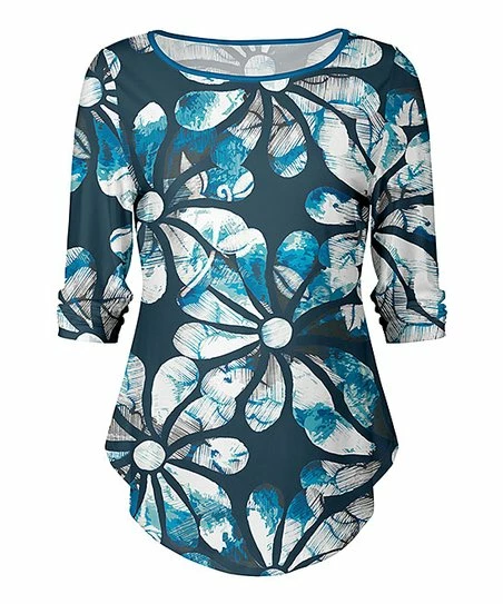 Lily | Navy & White Floral Three-Quarter Sleeve Top - Plus 1 Lily | Navy & White Floral Three-Quarter Sleeve Top - Plus