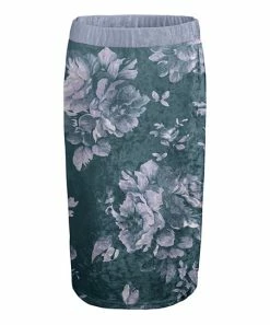 Lily | Teal & Silver Floral Velvet Pencil Skirt - Women