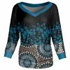 Lily | Brown & Blue Floral Geometric Ruched Long-Sleeve V-Neck Tunic - Plus