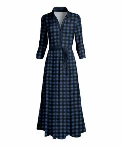 Lily | Teal & Black Plaid Long-Sleeve Button-Front Maxi Dress - Plus