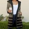 Lily | Black & Beige Stripe Hooded Open Cardigan - Plus