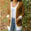 Lily | Brown & White Polka Dot V-Neck Snap-Button Cardigan - Plus