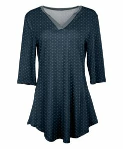 Lily | Navy & Gray Polka Dots V-Neck Tunic - Women