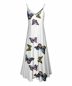 Lily | White & Black Butterfly V-Neck Maxi Dress - Women