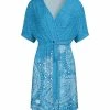 Lily | Turquoise & White Mandala Waist-Tie Wrap Dress - Plus
