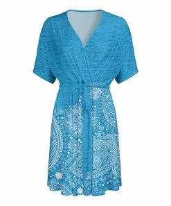 Lily | Turquoise & White Mandala Waist-Tie Wrap Dress - Plus