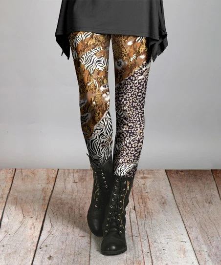 Lily | Beige & Black Animal-Print Leggings - Women 1 Lily | Beige & Black Animal-Print Leggings - Women