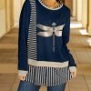 Lily | Navy & Beige Stripe Dragonfly Split-Hem Layered Sweater - Women