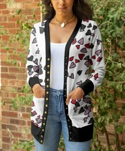 Lily | White & Black Heart Cardigan - Women & Plus