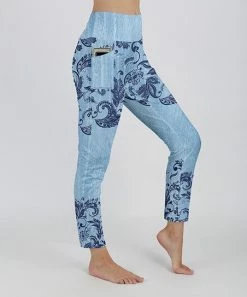 Lily | Turquoise & Blue Floral Pocket Leggings - Women