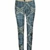 Lily | Blue & Beige Floral Velvet Straight-Leg Pants - Women
