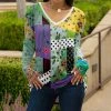 Lily | Purple & Yellow Floral Patchwork V-Neck Tunic - Women