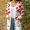 Lily | Red & White Heart Pocket Snap-Button Cardigan - Women & Plus