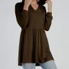 Lily | Brown V-Neck Empire-Waist Hoodie - Women