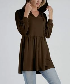 Lily | Brown V-Neck Empire-Waist Hoodie - Women