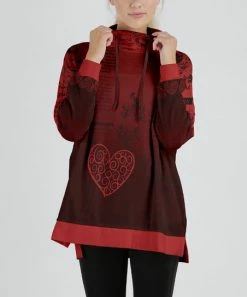 Lily | Black & Red Heart Drawstring Cowl Neck Sweater - Women & Plus
