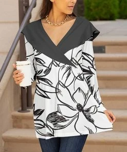 Lily | White & Black Floral Cape Collar Tunic - Women