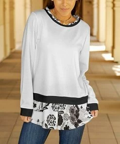 Lily | White & Gray Floral-Hem Sweater Tunic - Plus